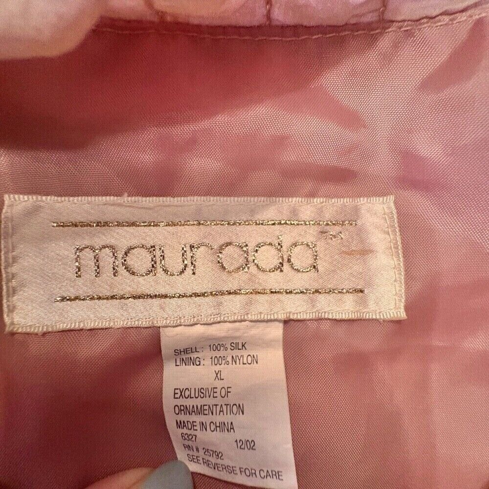 MAURADA Vntg 90's Y2K 100% Silk Pink Tracksuit, Quilted Jacket & Pants Set SZ XL - Picture 4 of 16